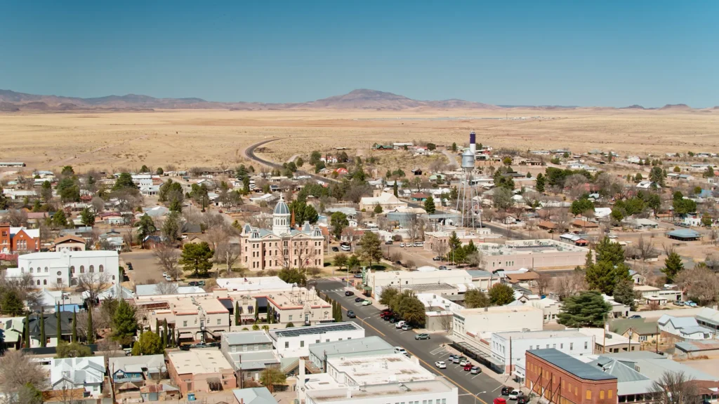 Aerial view of Marfa Texas desert town - hidden gem USA