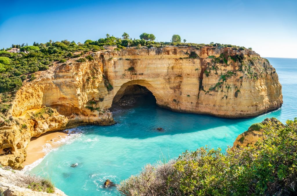 Coastal cliffs and beach near Albufeira in the Algarve