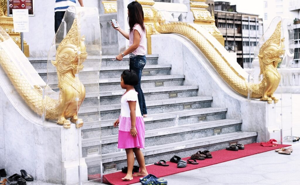 Shoes removed before entering an Asian temple