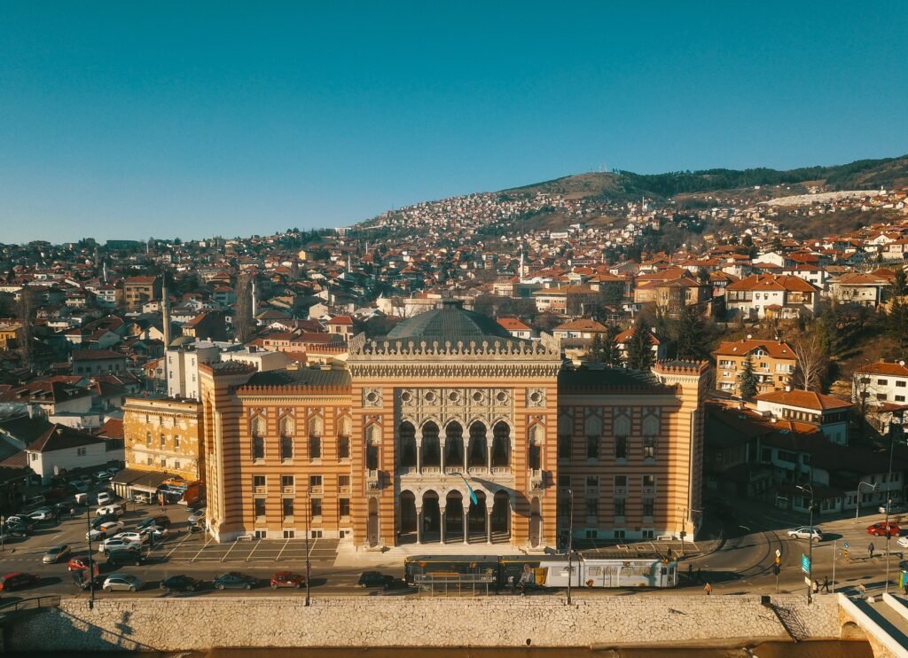 Sarajevo cityscape with surrounding hills in Bosnia and Herzegovina