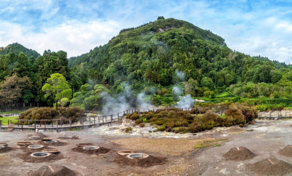 Geothermal landscape in Furnas on São Miguel Island in the Azores