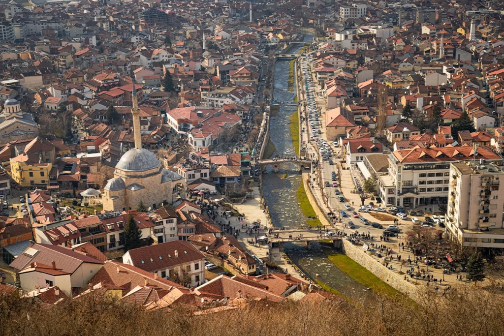 Prizren Kosovo old town with mosque aerial view - hidden gems Eastern Europe Balkans