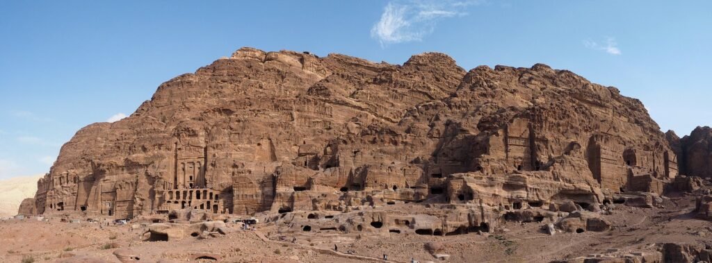 Royal tombs carved into sandstone cliffs in Petra Jordan