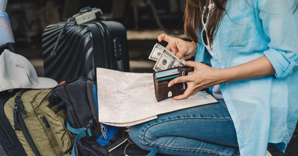 traveler counting savings from slow travel budget - slow travel benefits guide to saving money