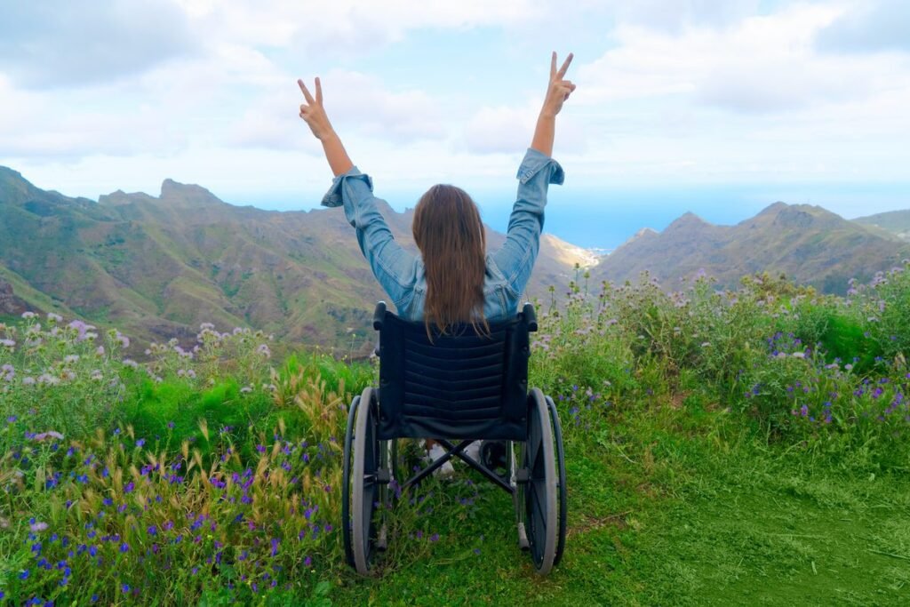 Wheelchair user travelling through an accessible destination