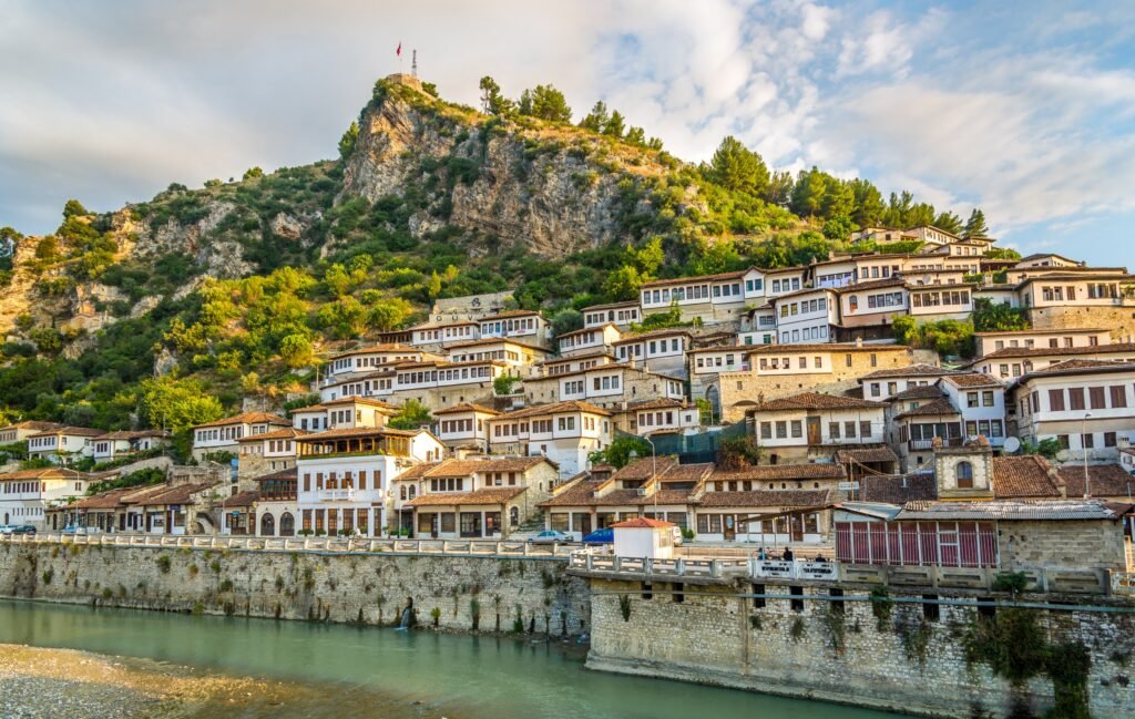 Ottoman houses and hillside castle in Berat, Albania