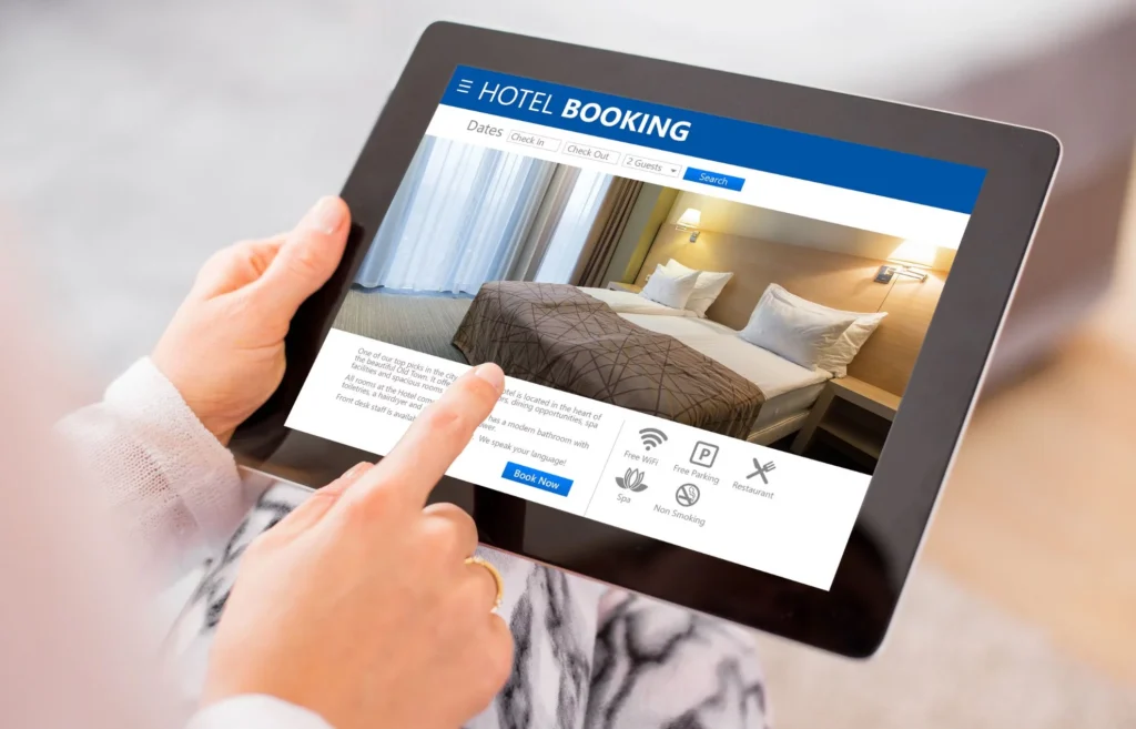 Traveller booking first-night accommodation during a multi-country trip