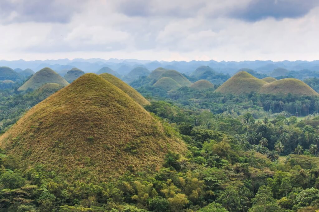 Chocolate Hills cone-shaped limestone formations in Bohol, Philippines
