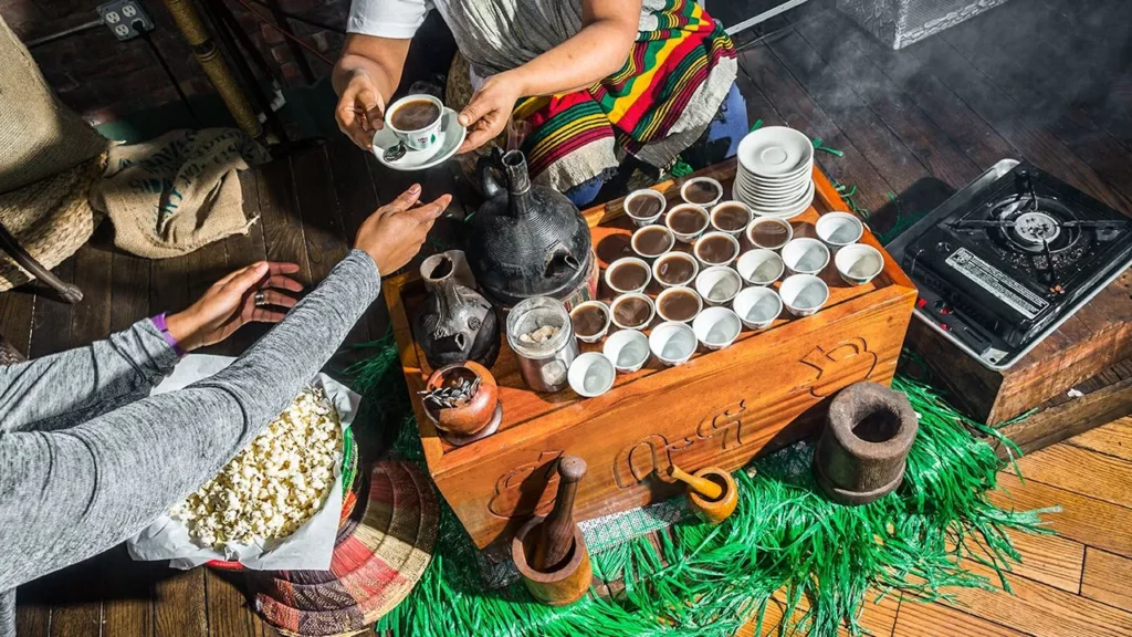 Traditional Ethiopian coffee ceremony – cultural experience featured in Ethiopia Lalibela travel guide