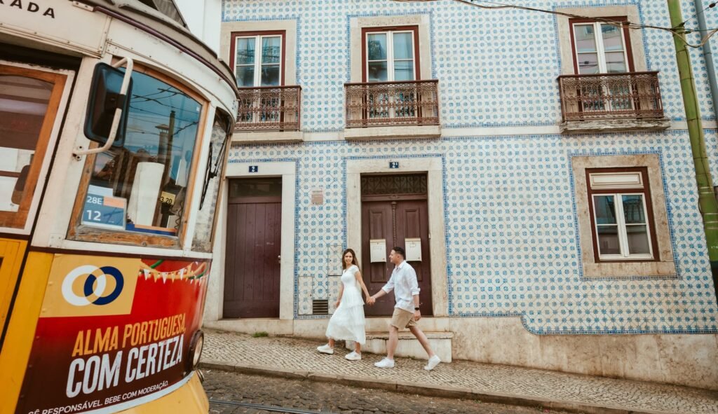 Couple on a romantic honeymoon in Portugal