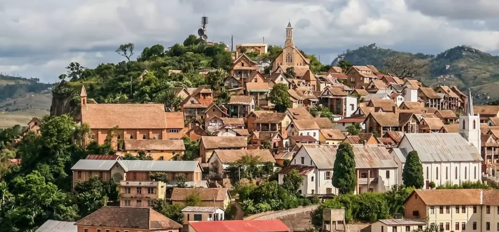 Old town rooftops in Fianarantsoa highland capital city in central Madagascar