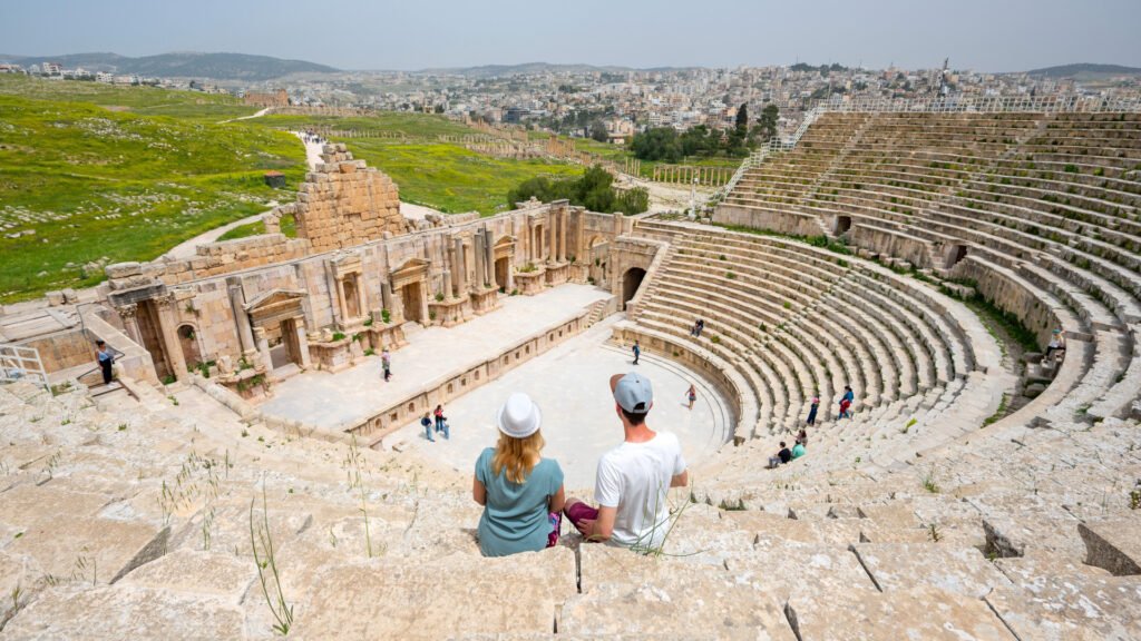 Roman ruins and ancient theatre in Jerash Jordan