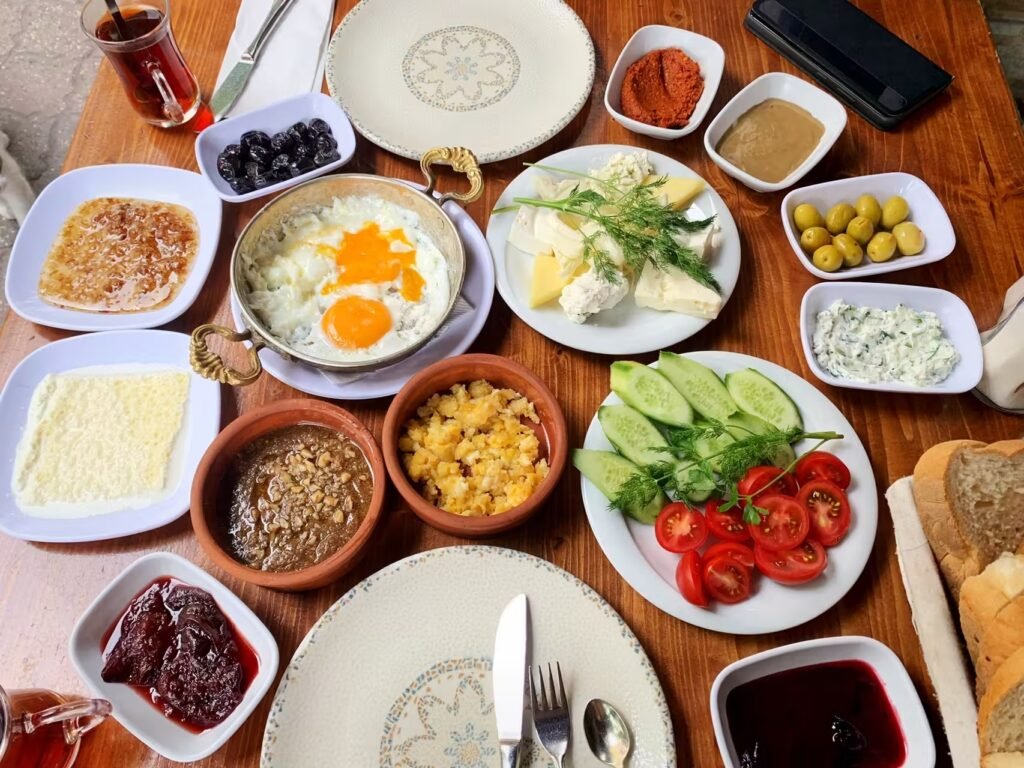 Traditional Turkish kahvaltı breakfast spread
