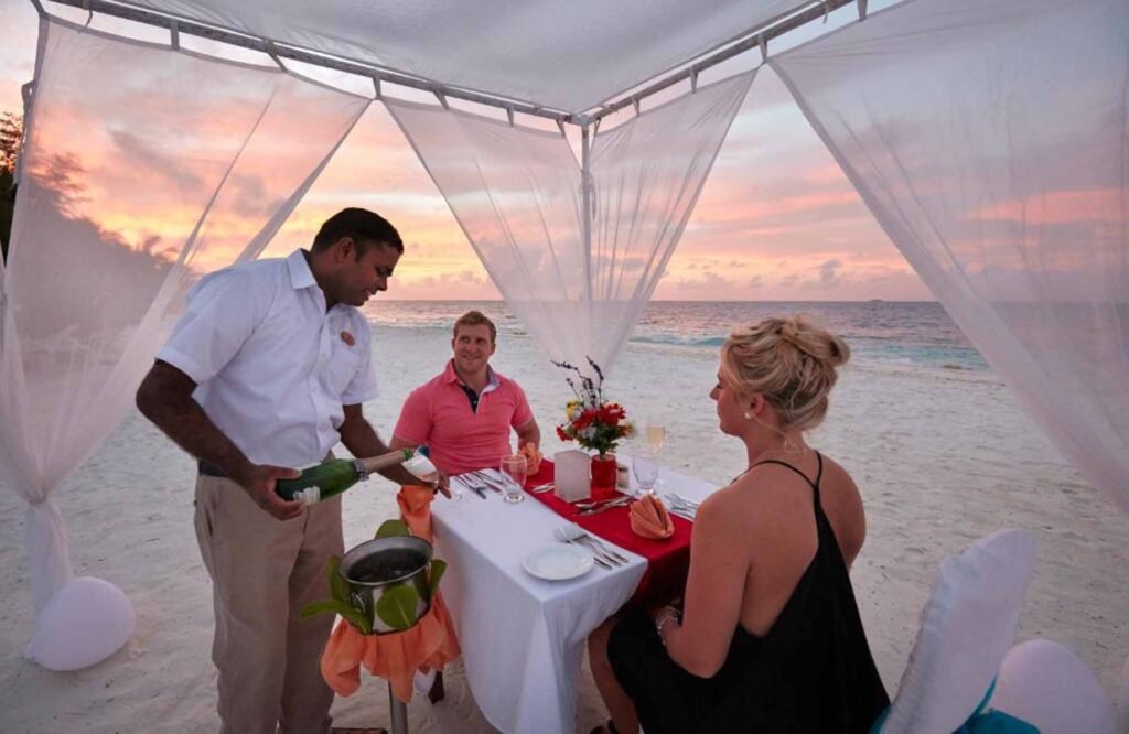 Romantic beach dinner in the Maldives