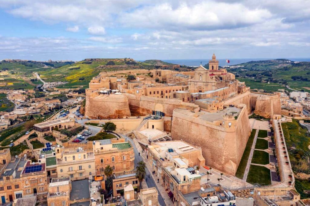 Citadel fortress and countryside views on Gozo island Malta