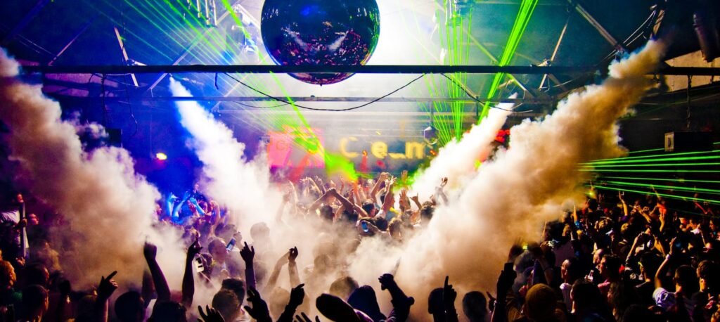 Berlin nightclub laser show, iconic electronic music nightlife destination