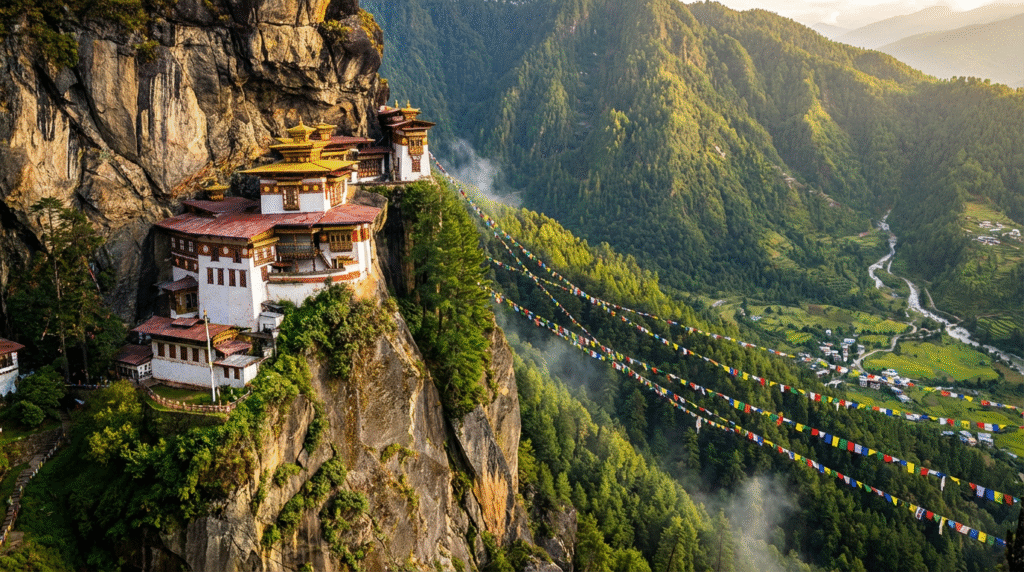 Tiger's Nest monastery on a cliff above Paro Valley Bhutan