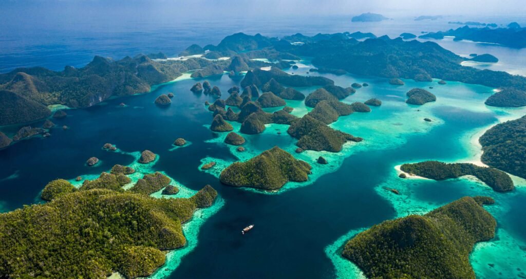 Raja Ampat Indonesia aerial view - best islands Southeast Asia travel for world-class diving and unparalleled marine biodiversity