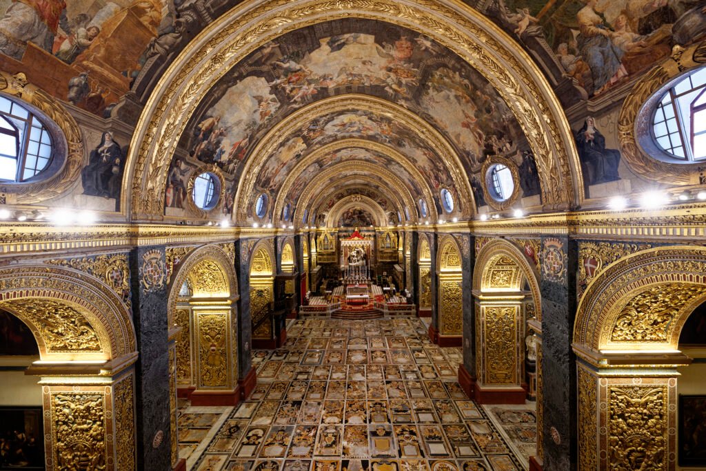 Baroque interior of St John’s Co-Cathedral in Valletta, Malta