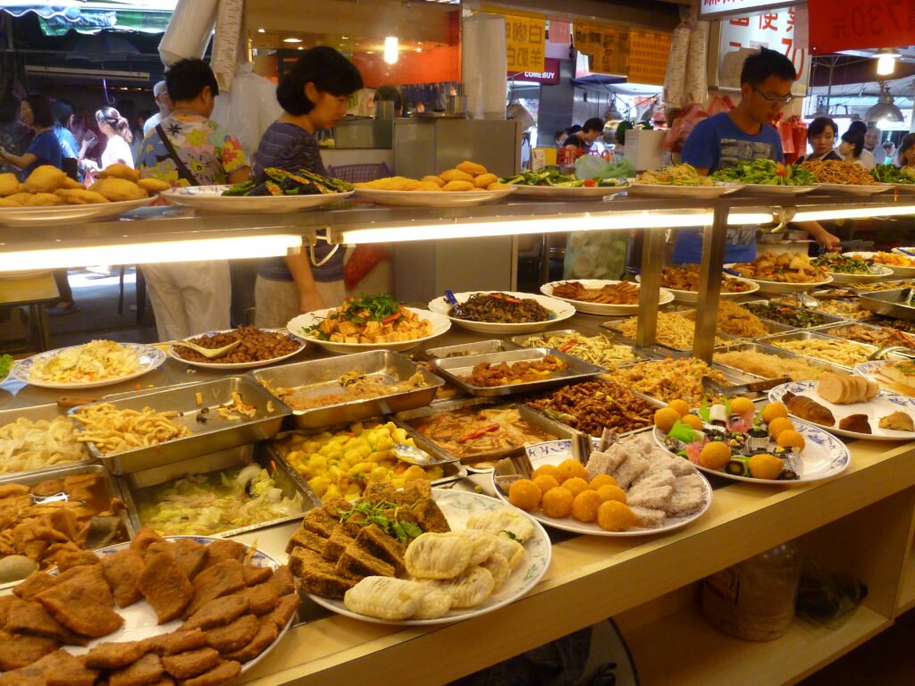 Taiwanese vegetarian buffet with plant-based dishes