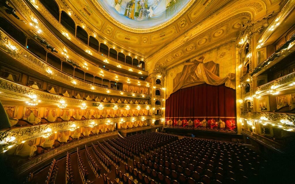 Interior of Teatro Colon opera house in Buenos Aires, gilded auditorium