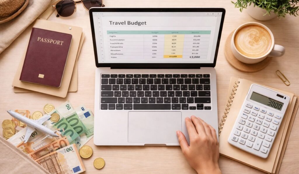 Travel budget spreadsheet on laptop — planning long haul destinations for every budget