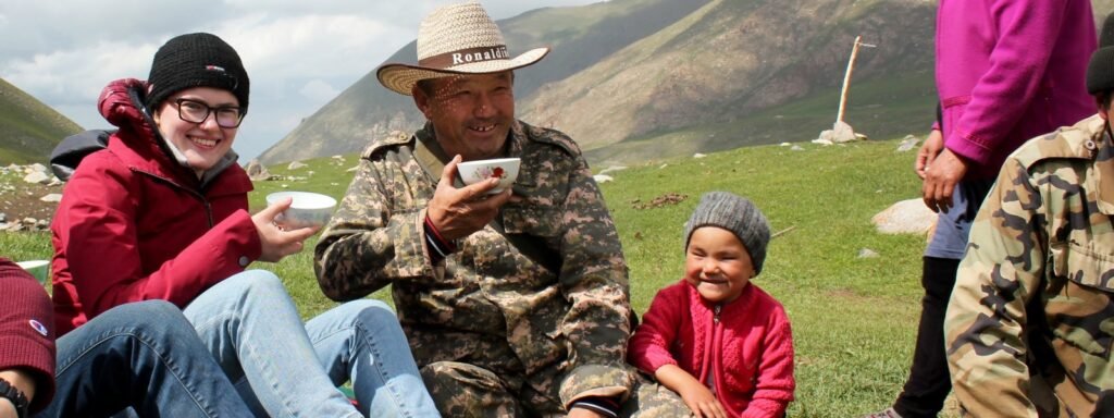 Traveler practicing a local language conversation while abroad