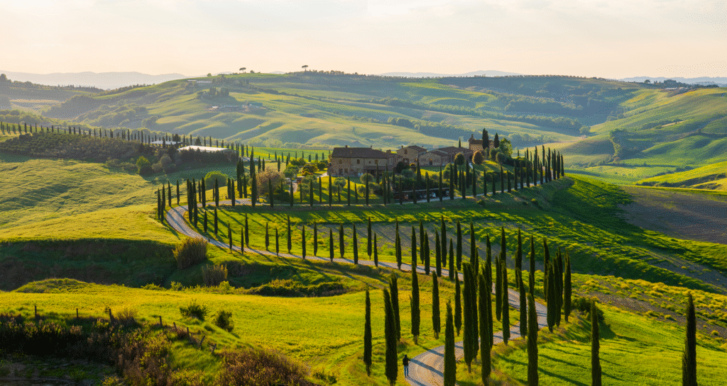 Rolling hills and cypress trees in Val d'Orcia, Tuscany