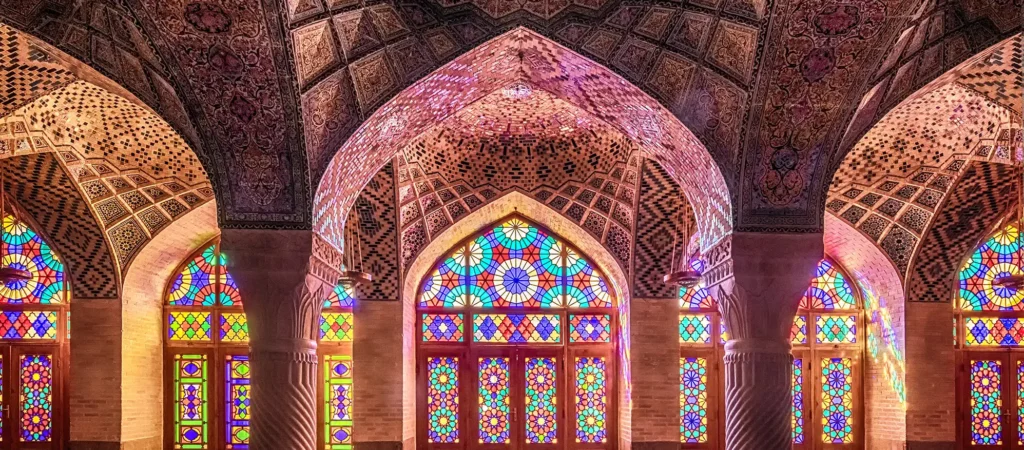 Nasir al-Mulk Pink Mosque interior Shiraz stained glass kaleidoscope - Iran travel guide